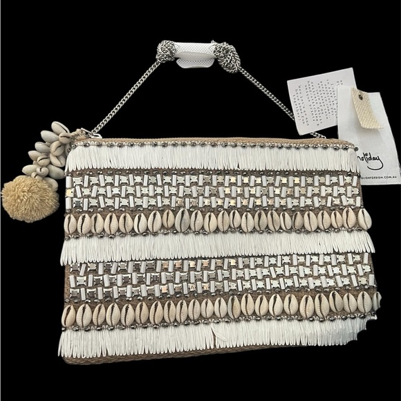 Handbags - Antik Bstik Castaway crossbody/clutch featuring cowrie shells & mirrored beads.